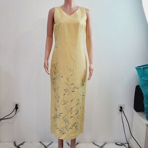 Plaza South Linen Blend Sleeveless Yellow Shift Maxi Dress Size: 10